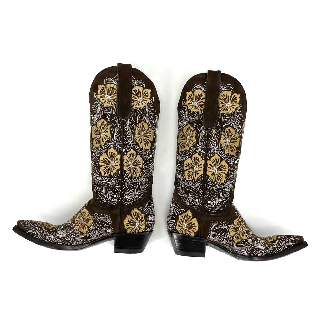 ✨Old Gringo Brown Leather Embroider Tan Butter Yellow Floral Heel Boot 6.5 Rodeo - Picture 7 of 16